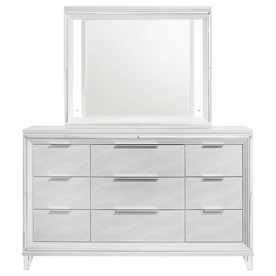 Marmore 9-drawer Dresser and LED Mirror White-3