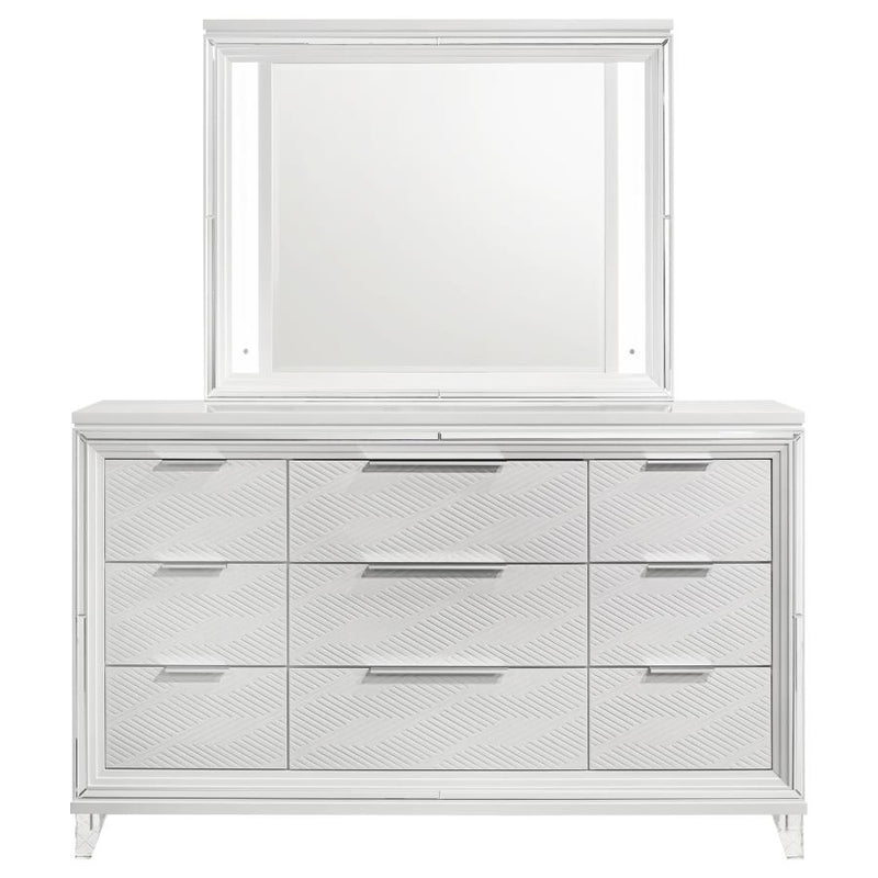 Marmore 9-drawer Dresser and LED Mirror White-zoom-