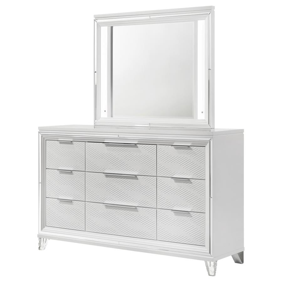 Marmore 9-drawer Dresser and LED Mirror White-zoom-4