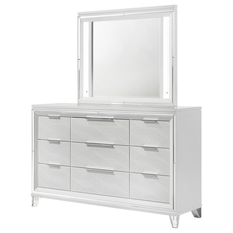Marmore 9-drawer Dresser and LED Mirror White-zoom-