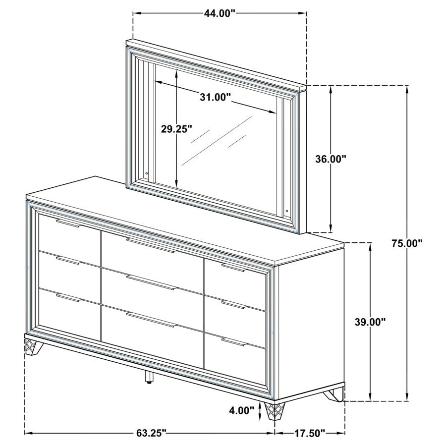 Marmore 9-drawer Dresser and LED Mirror White-16