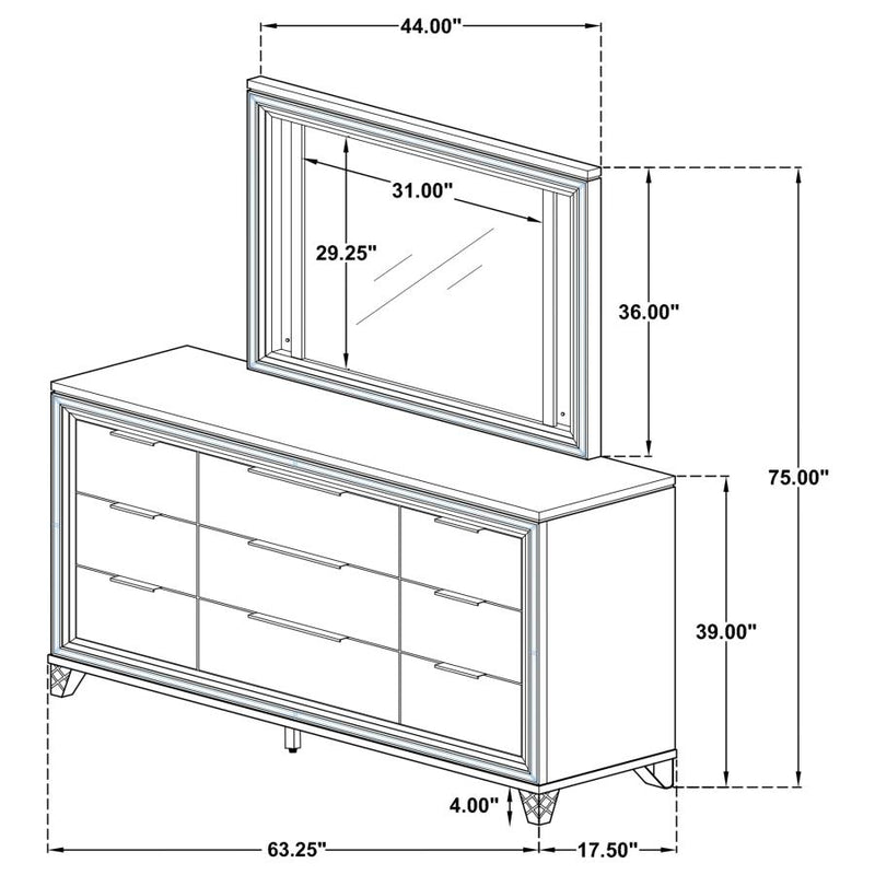 Marmore 9-drawer Dresser and LED Mirror White-zoom-