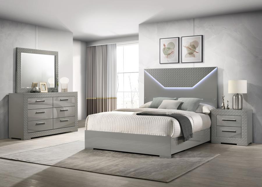 Ives 4-piece Eastern King Bedroom Set Grey High Gloss-1