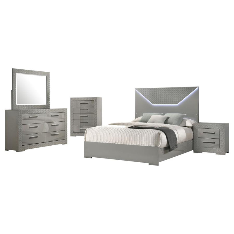 Ives 5-piece Eastern King Bedroom Set Grey High Gloss-zoom-