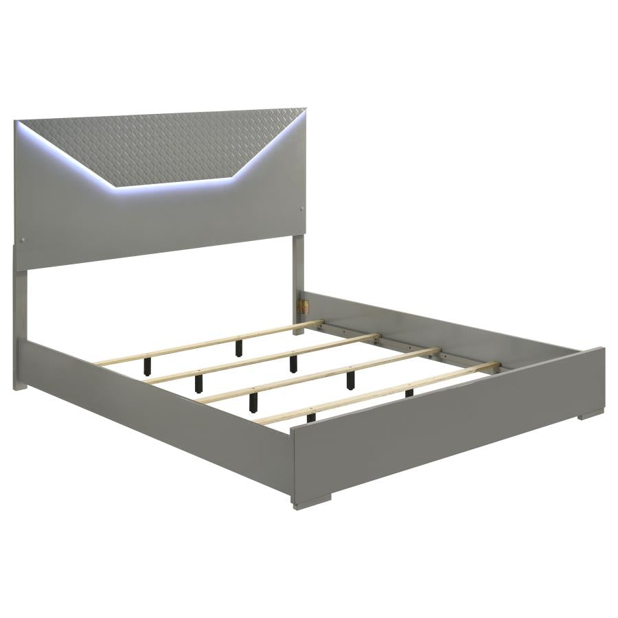 Ives Eastern King Panel Bed LED Headboard Grey High Gloss-1