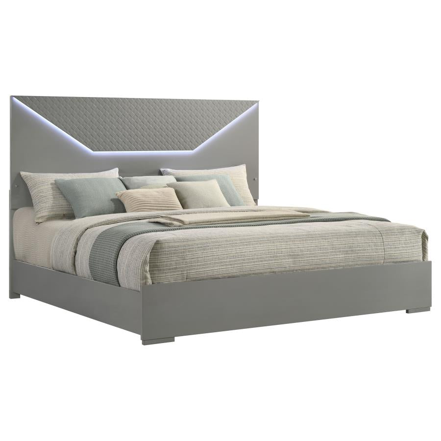 Ives Eastern King Panel Bed LED Headboard Grey High Gloss-zoom-3