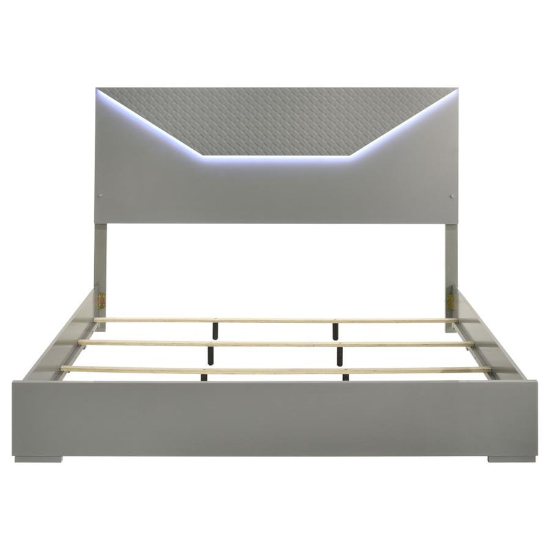 Ives Eastern King Panel Bed LED Headboard Grey High Gloss-zoom-