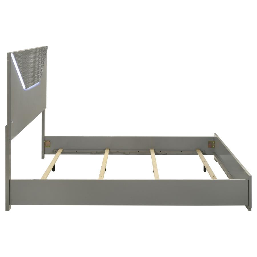 Ives Eastern King Panel Bed LED Headboard Grey High Gloss-6