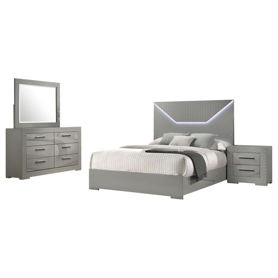 Ives 4-piece Queen Bedroom Set Grey High Gloss-2