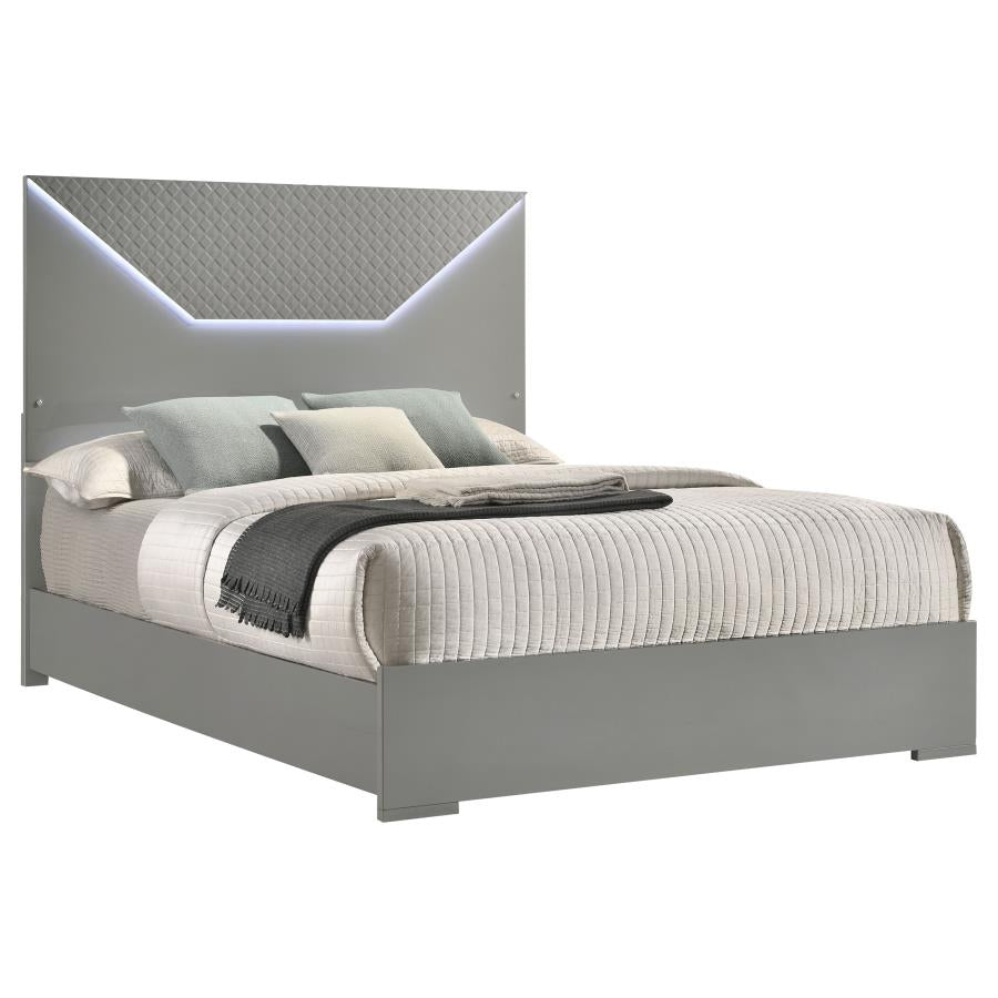 Ives Queen Panel Bed LED Headboard Grey High Gloss-zoom-3