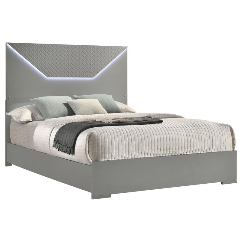 Ives Queen Panel Bed LED Headboard Grey High Gloss-zoom-
