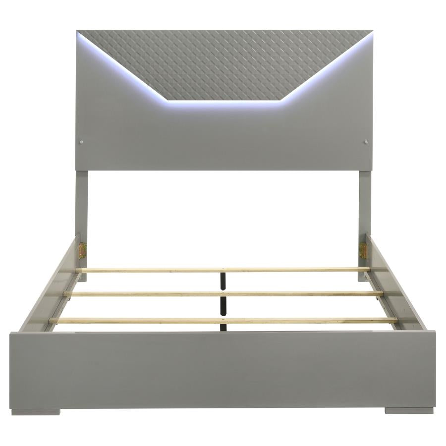 Ives Queen Panel Bed LED Headboard Grey High Gloss-zoom-4