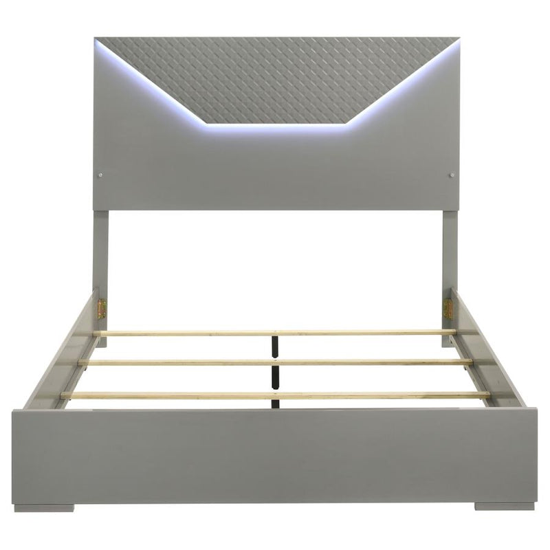 Ives Queen Panel Bed LED Headboard Grey High Gloss-zoom-