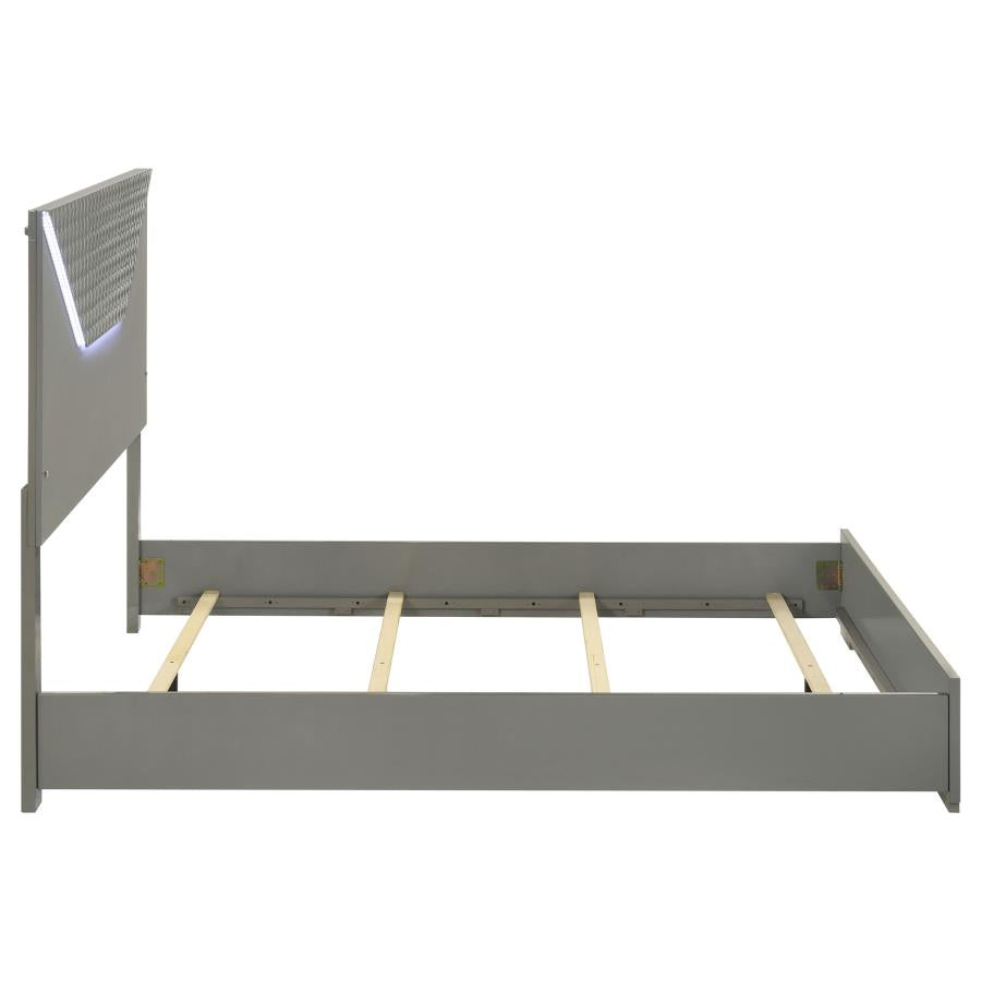 Ives Queen Panel Bed LED Headboard Grey High Gloss-zoom-6
