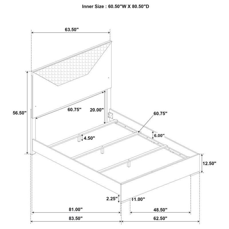 Ives Queen Panel Bed LED Headboard Grey High Gloss-zoom-
