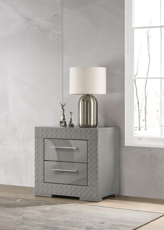 Ives 2-drawer Nightstand Bedside Table Grey High Gloss-zoom-