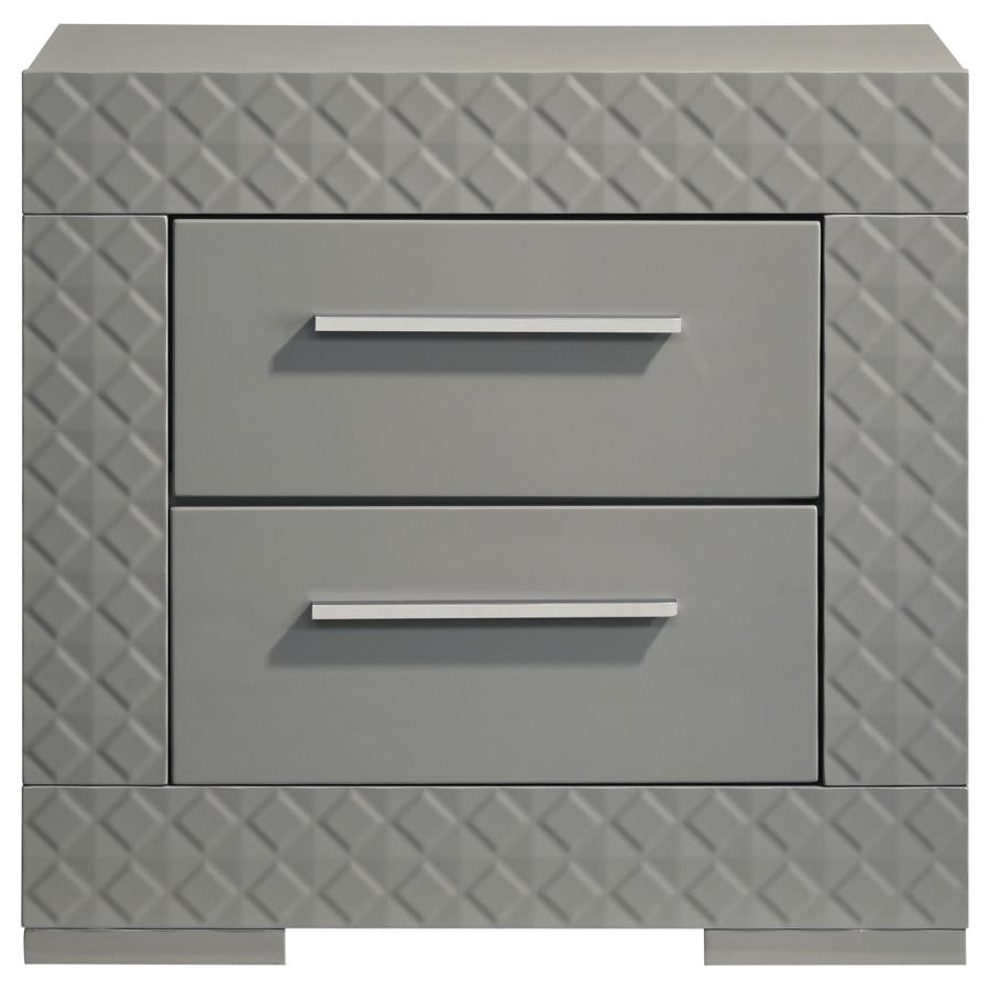 Ives 2-drawer Nightstand Bedside Table Grey High Gloss-zoom-3