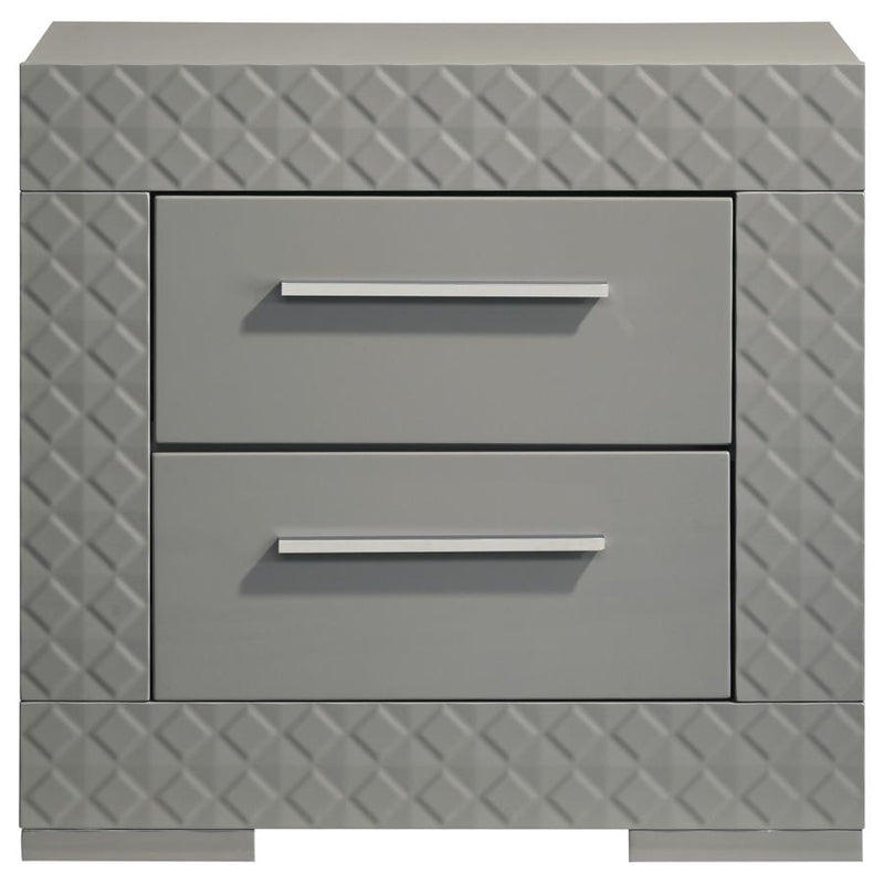 Ives 2-drawer Nightstand Bedside Table Grey High Gloss-zoom-