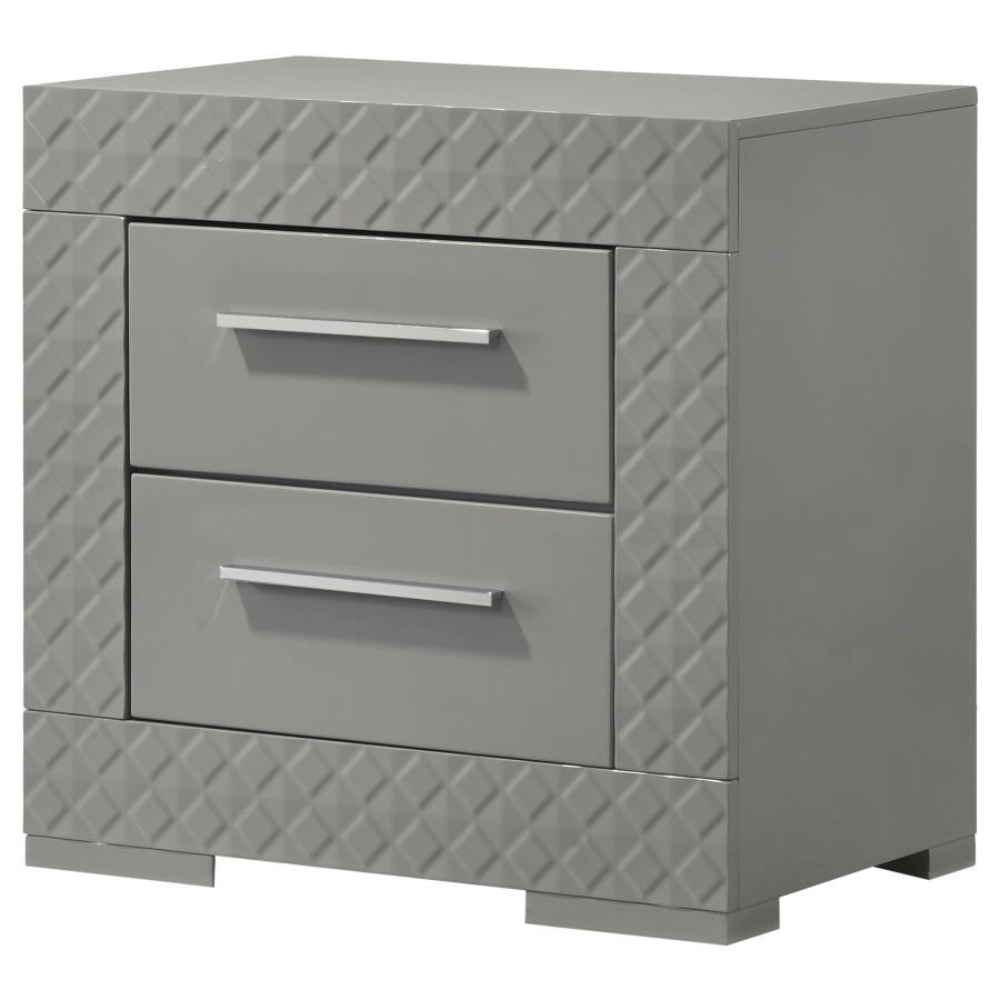 Ives 2-drawer Nightstand Bedside Table Grey High Gloss-zoom-4