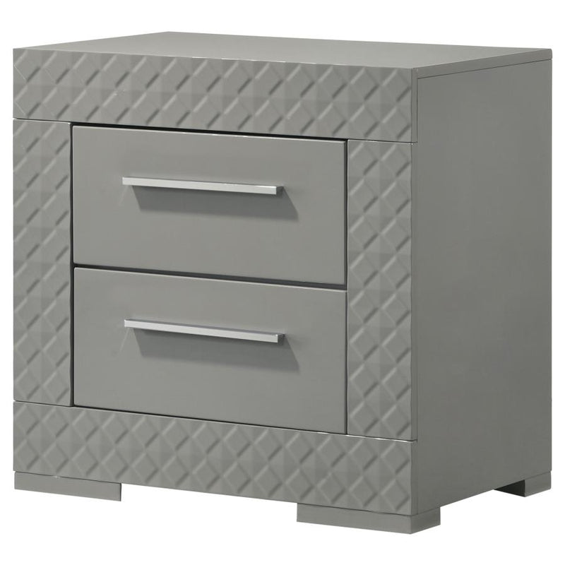 Ives 2-drawer Nightstand Bedside Table Grey High Gloss-zoom-