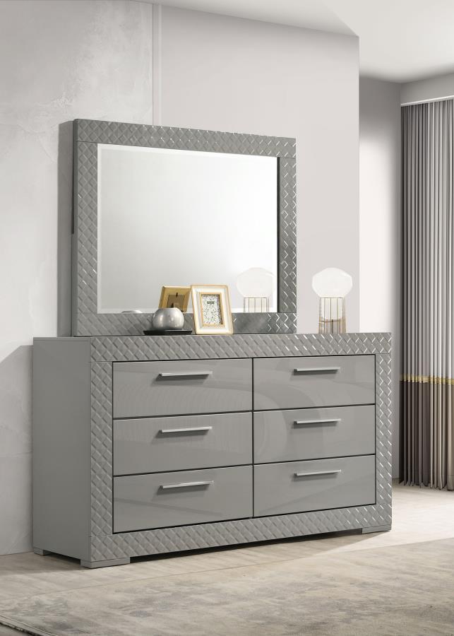 Ives 6-drawer Dresser and Mirror Grey High Gloss-zoom-