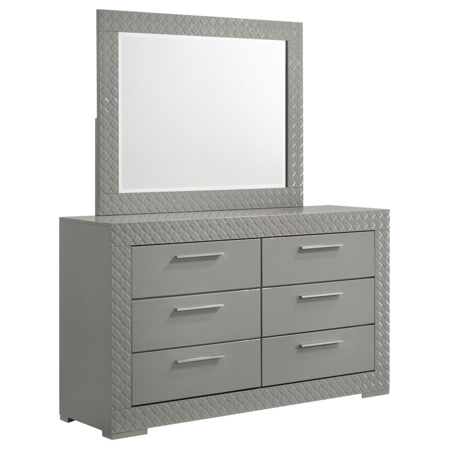 Ives 6-drawer Dresser and Mirror Grey High Gloss-1