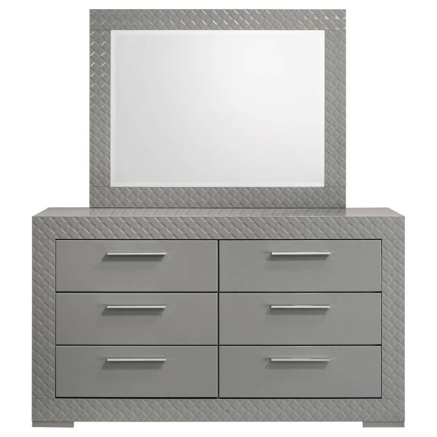 Ives 6-drawer Dresser and Mirror Grey High Gloss-zoom-3
