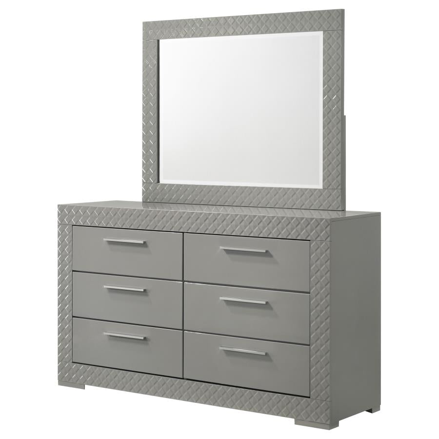 Ives 6-drawer Dresser and Mirror Grey High Gloss-zoom-4