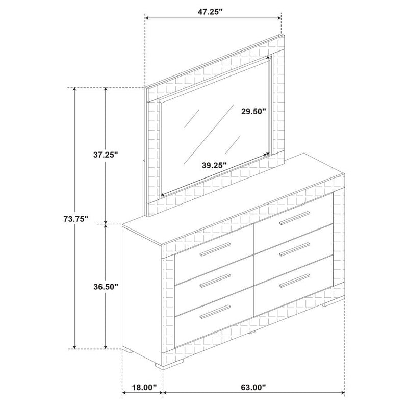 Ives 6-drawer Dresser and Mirror Grey High Gloss-zoom-