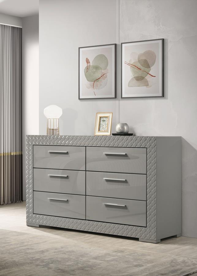 Ives 6-drawer Dresser Cabinet Grey High Gloss-2