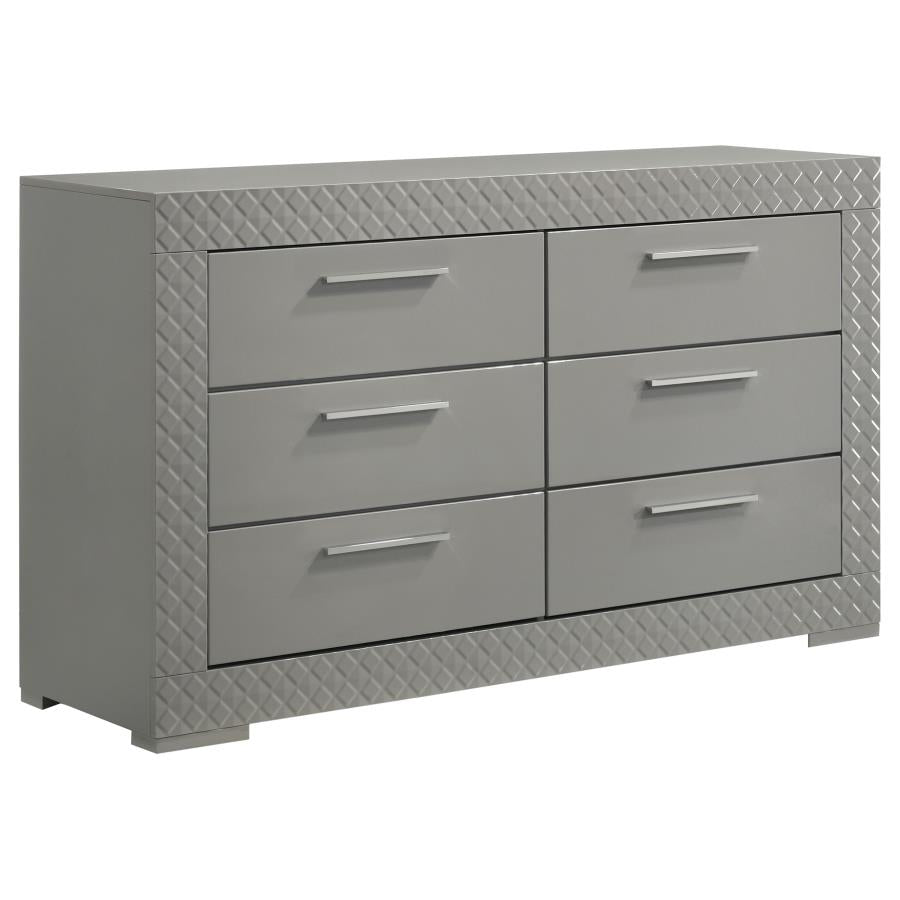 Ives 6-drawer Dresser Cabinet Grey High Gloss-zoom-1