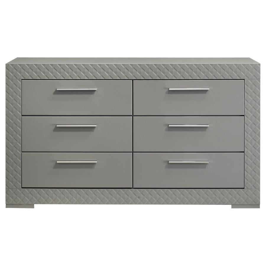 Ives 6-drawer Dresser Cabinet Grey High Gloss-3