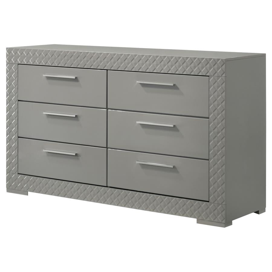 Ives 6-drawer Dresser Cabinet Grey High Gloss-zoom-4
