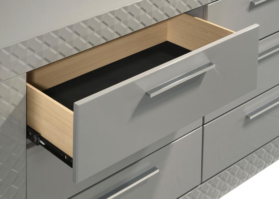 Ives 6-drawer Dresser Cabinet Grey High Gloss-10