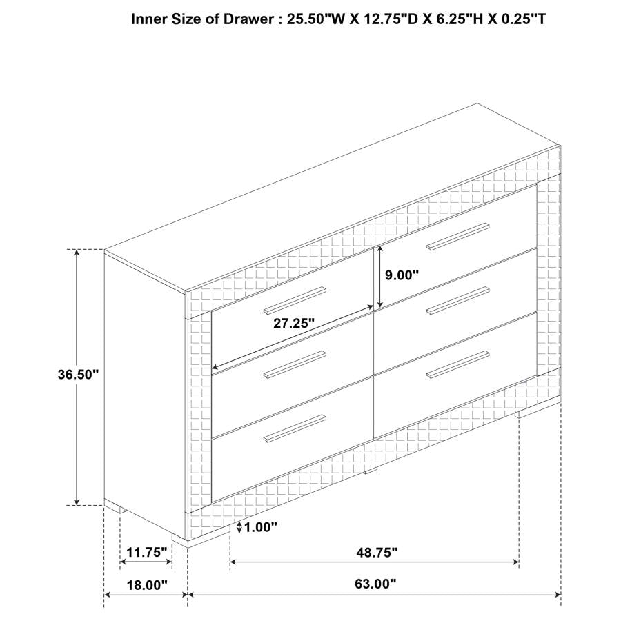 Ives 6-drawer Dresser Cabinet Grey High Gloss-zoom-13