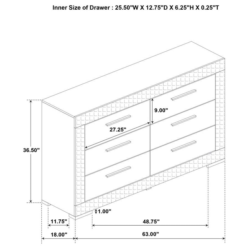 Ives 6-drawer Dresser Cabinet Grey High Gloss-zoom-