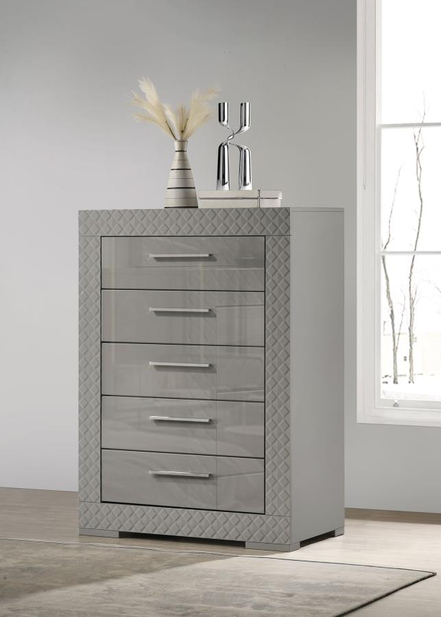 Ives 5-drawer Bedroom Chest of Drawers Grey High Gloss-zoom-2