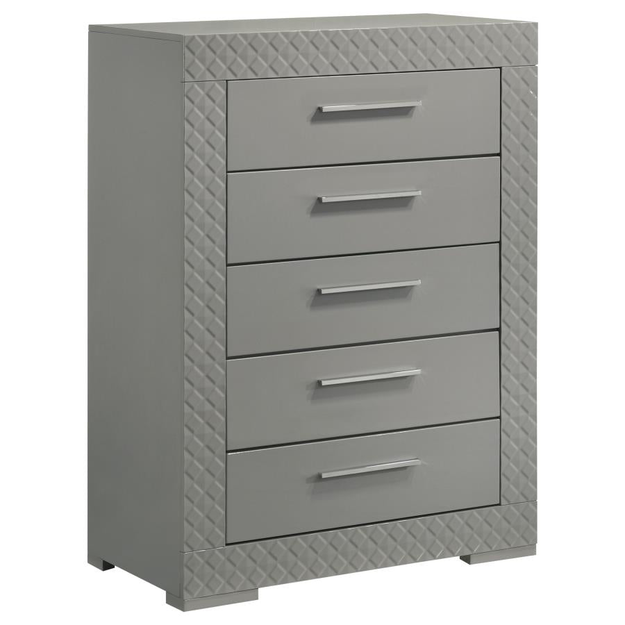 Ives 5-drawer Bedroom Chest of Drawers Grey High Gloss-1