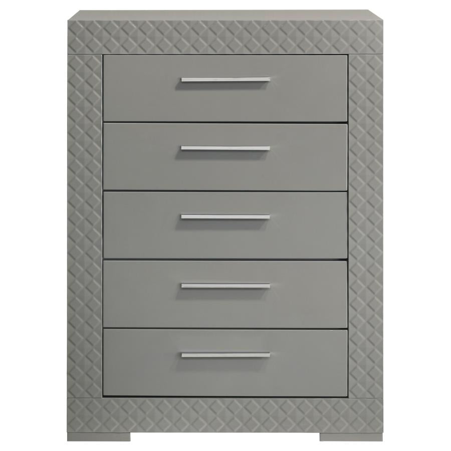 Ives 5-drawer Bedroom Chest of Drawers Grey High Gloss-3
