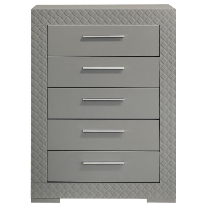 Ives 5-drawer Bedroom Chest of Drawers Grey High Gloss-zoom-