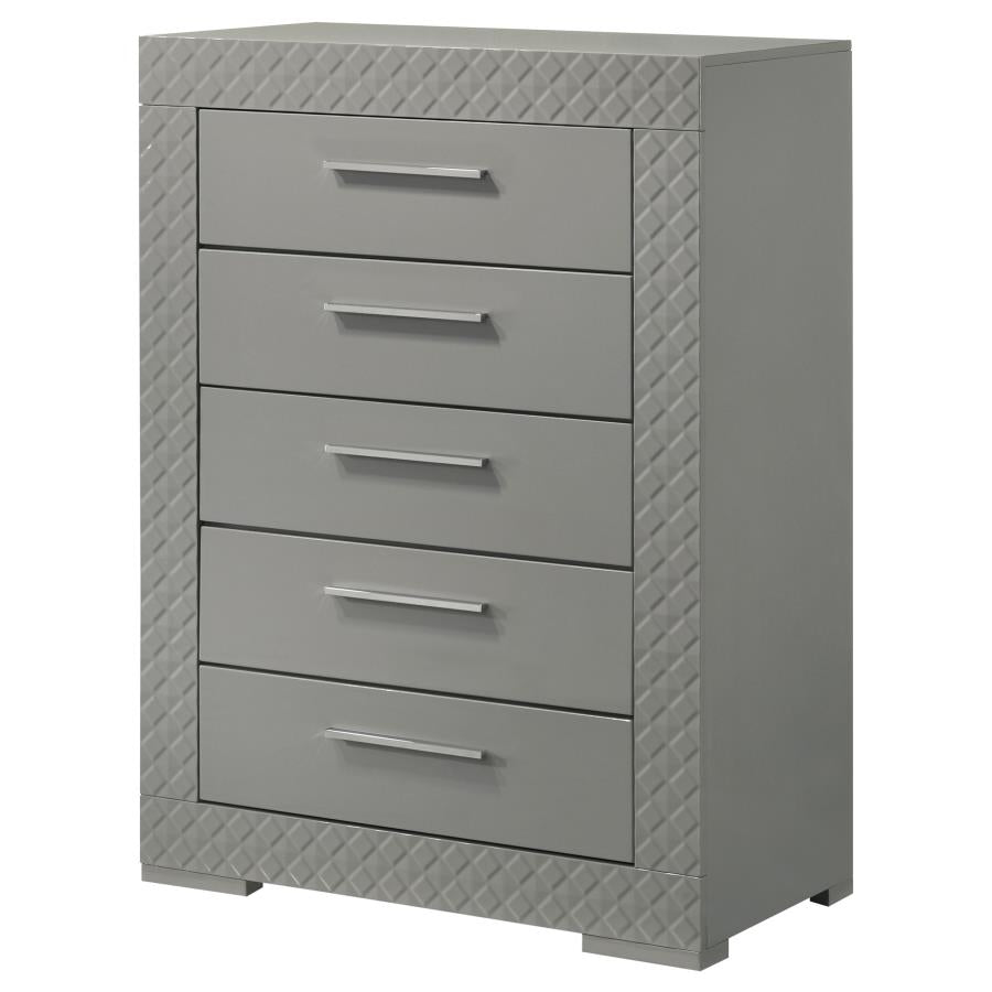 Ives 5-drawer Bedroom Chest of Drawers Grey High Gloss-4