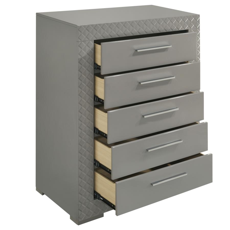 Ives 5-drawer Bedroom Chest of Drawers Grey High Gloss-10