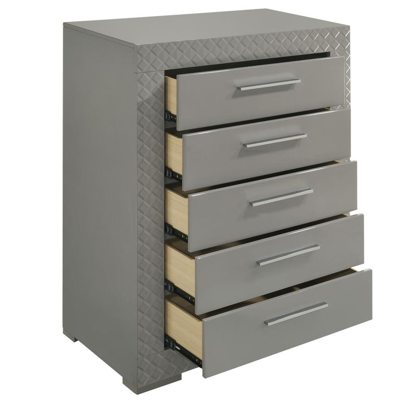 Ives 5-drawer Bedroom Chest of Drawers Grey High Gloss-zoom-