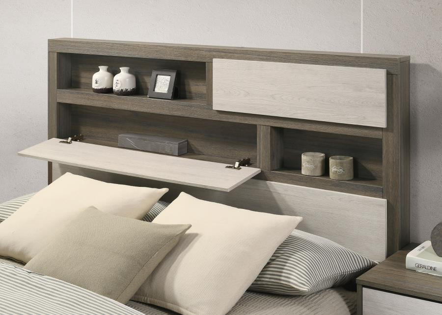 Fenwick Eastern King Bed Bookcase Headboard Grey Oak-8