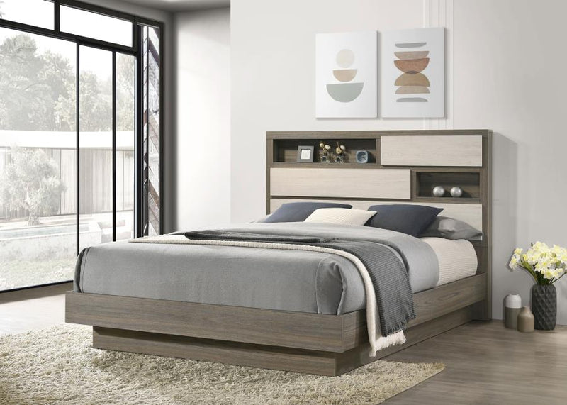 Fenwick Queen Bed Bookcase Headboard Grey Oak-zoom-