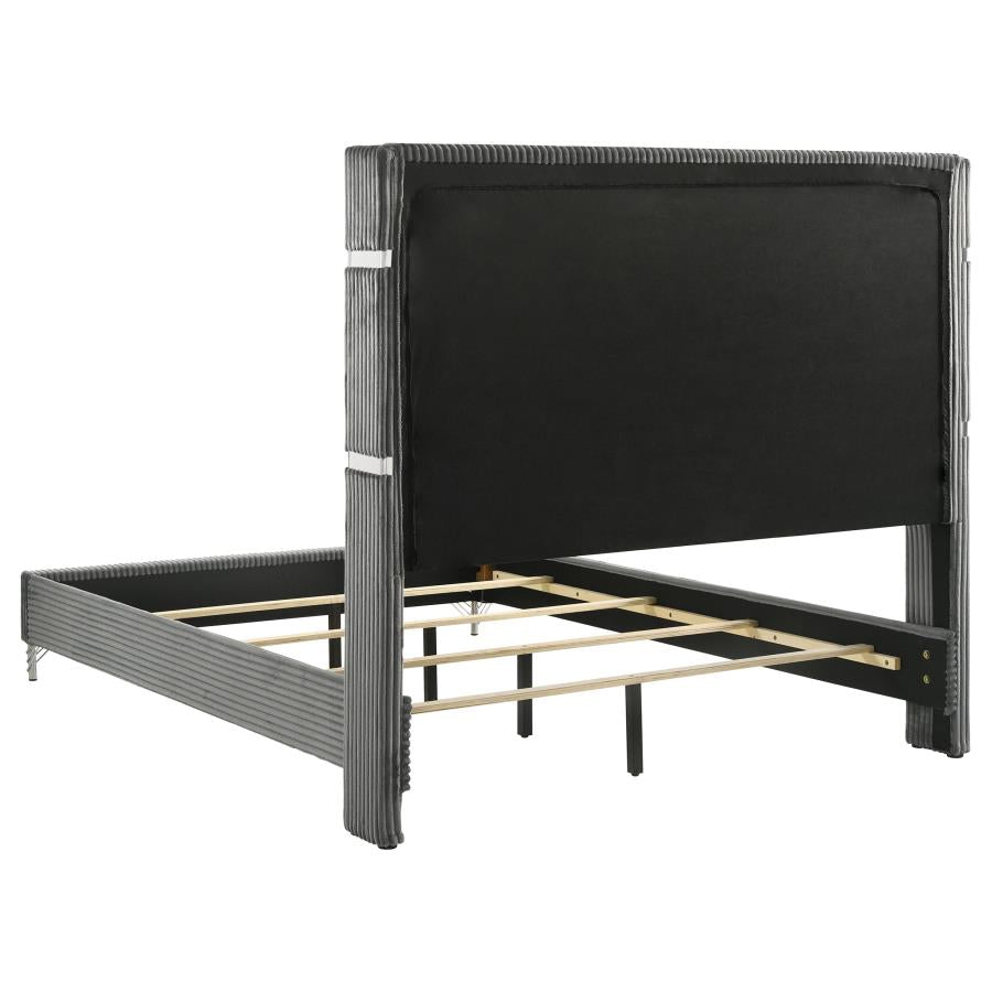 Lucia 61-inch Upholstered Eastern King Wingback Bed Grey-4