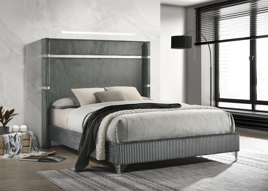 Lucia 61-inch Upholstered Queen Wingback Bed Grey-2