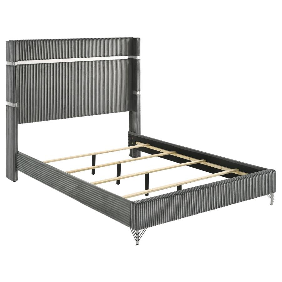 Lucia 61-inch Upholstered Queen Wingback Bed Grey-zoom-1