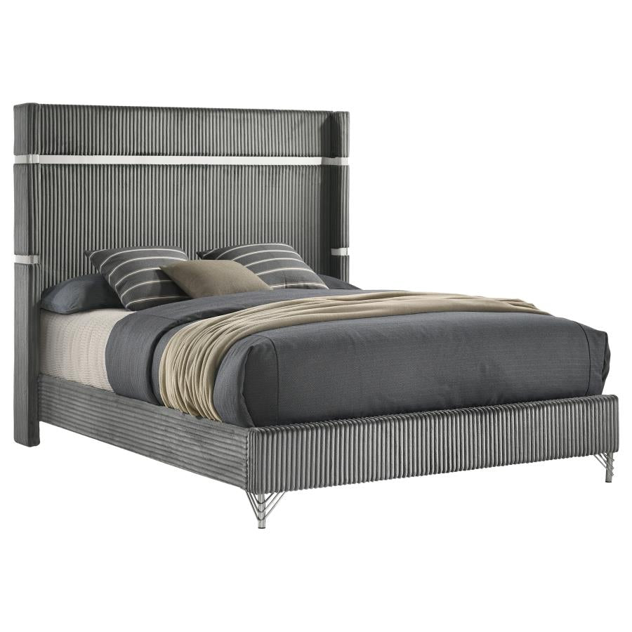 Lucia 61-inch Upholstered Queen Wingback Bed Grey-3