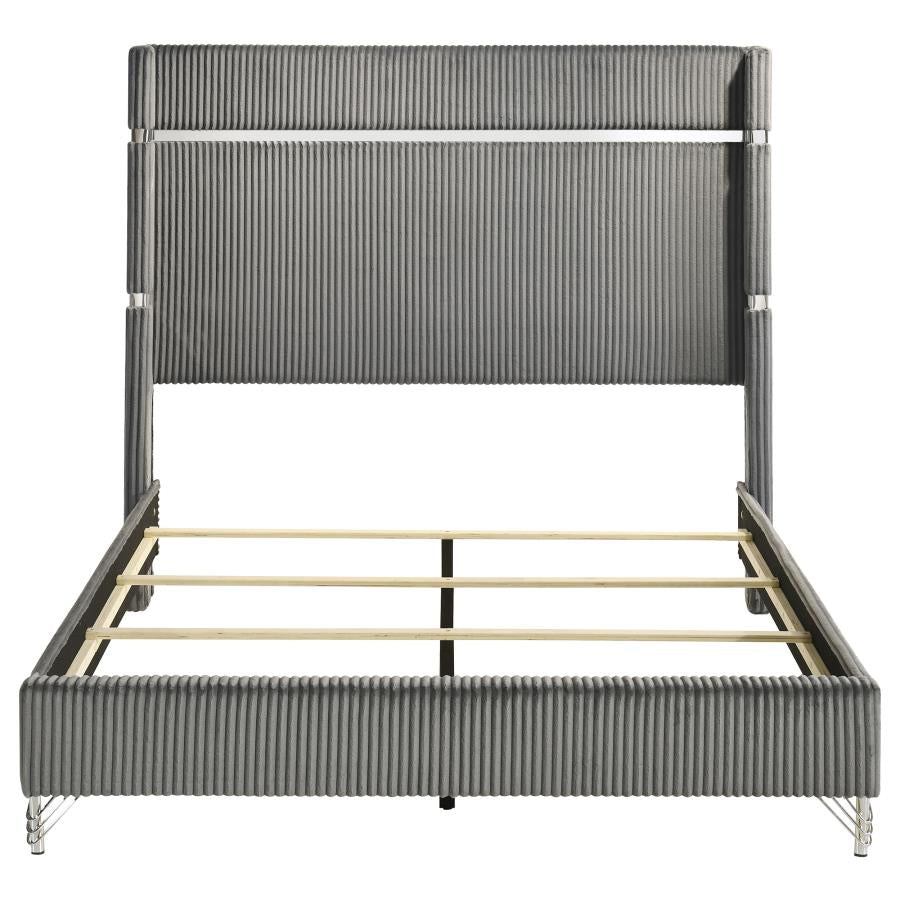 Lucia 61-inch Upholstered Queen Wingback Bed Grey-4
